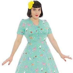 Lindy Bop Ionia Aqua Woodland Animal dress
